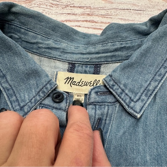Madewell Central Shirt in Roberta Indigo Ruffle Oversized Chambray Size XL - Picture 5 of 6